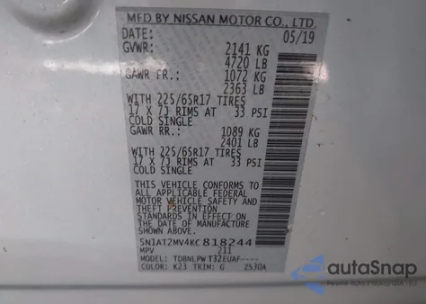 2019 Nissan Rogue S from USA, damaged, VIN 5N1AT2MV4KC818244
